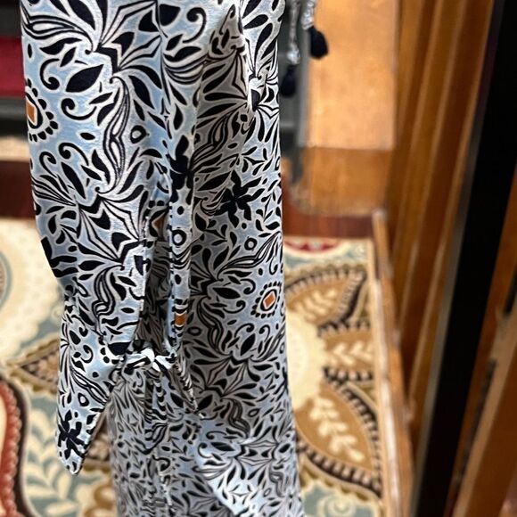 LOFT Blue Gold Paisley  Sheath Dress Knee-Length Long Sleeve Size Small. #073 - Picture 3 of 6